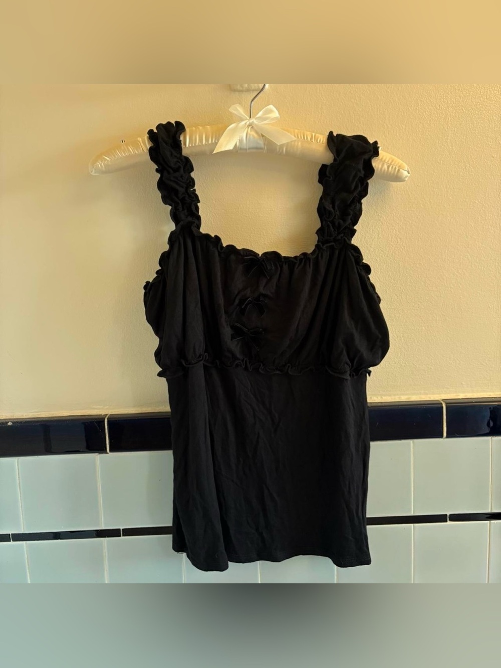 Hot Topic Black Ruffle-Shoulder Tank Top